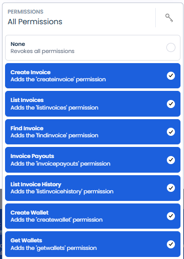 Integration permissions dropdown selection
