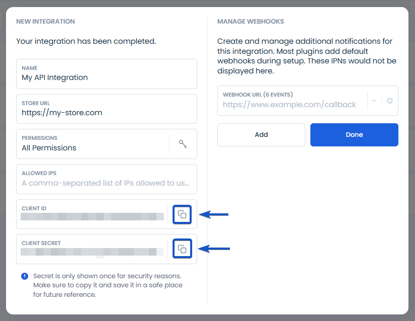 Newly created client integration data