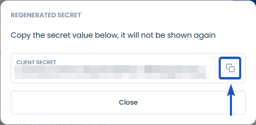 Client secret refresh screen with copy button highlighted