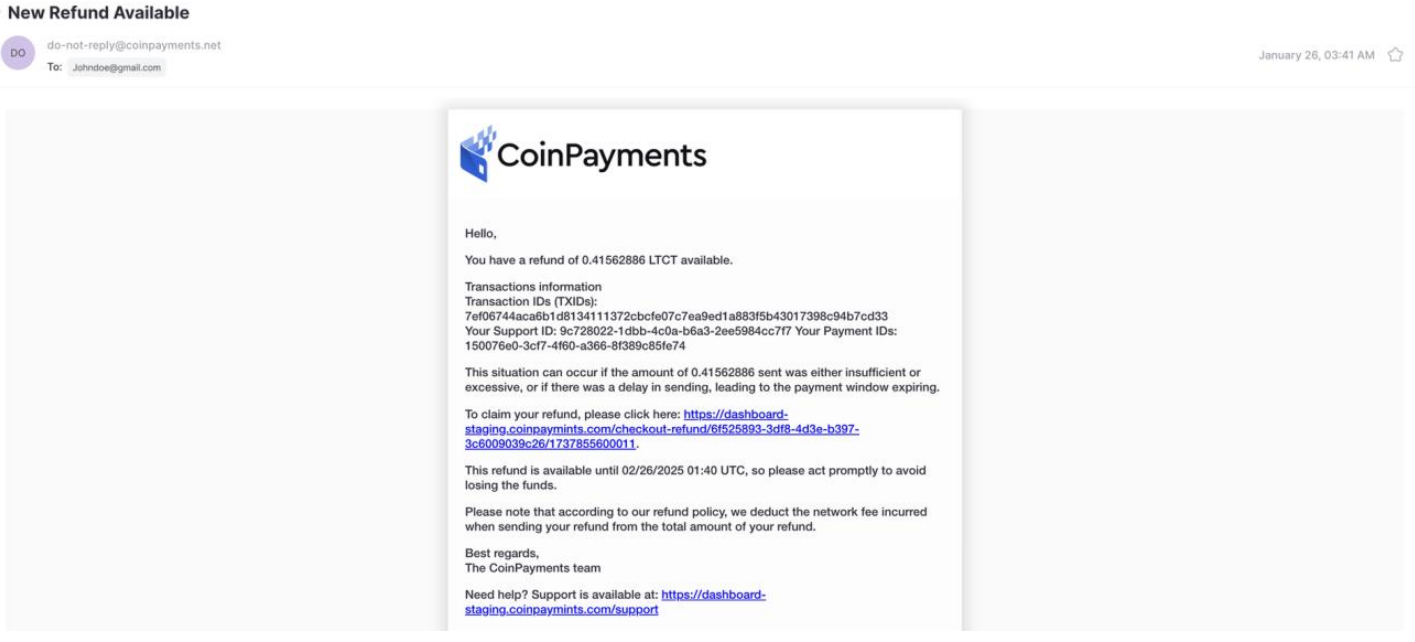 New Refund Available Email