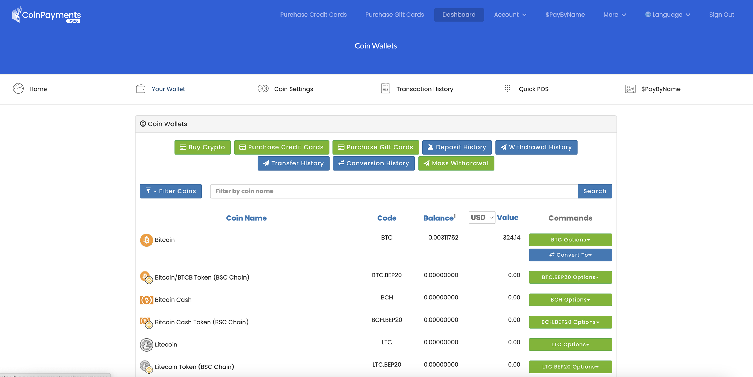 CoinPayments Legacy Dashboard