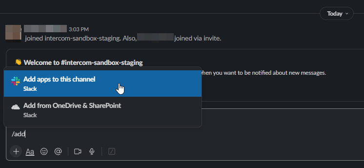 Slack /add command prompt