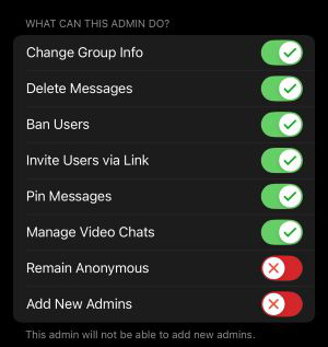 Required Telegram admin permissions