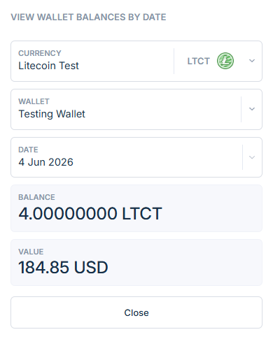 Historical balance configuration screen