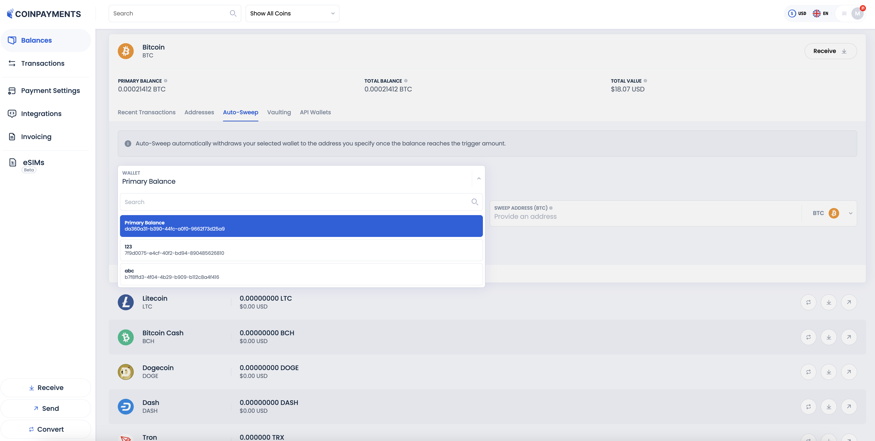 Auto-Sweep Configure