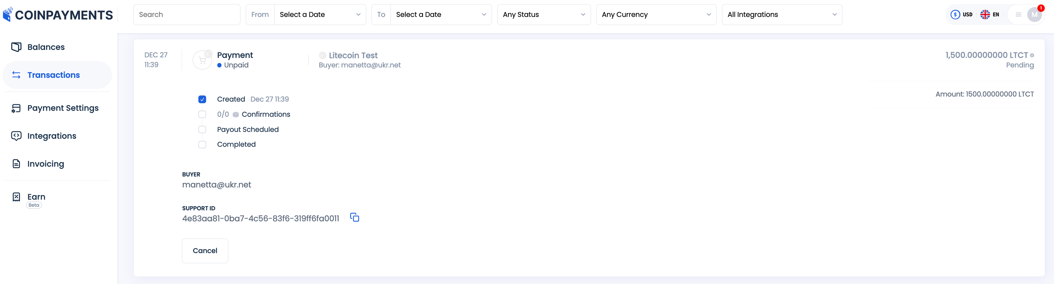 Button Payment Status