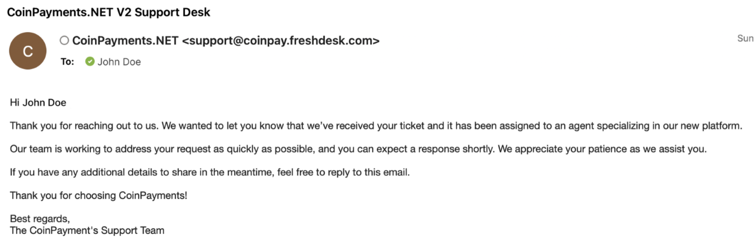 Support Confirmation