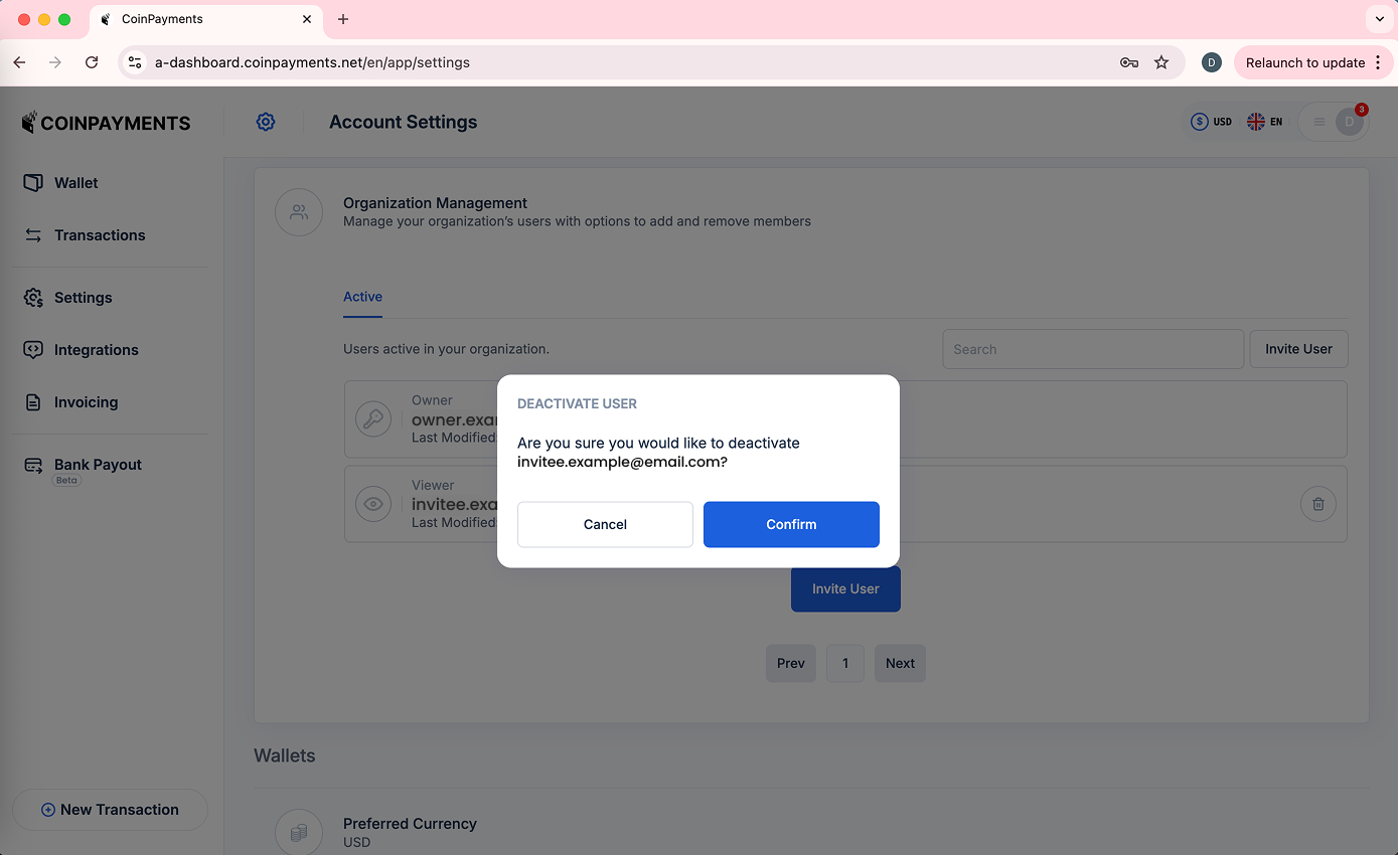 Account Owner Deactivating User
