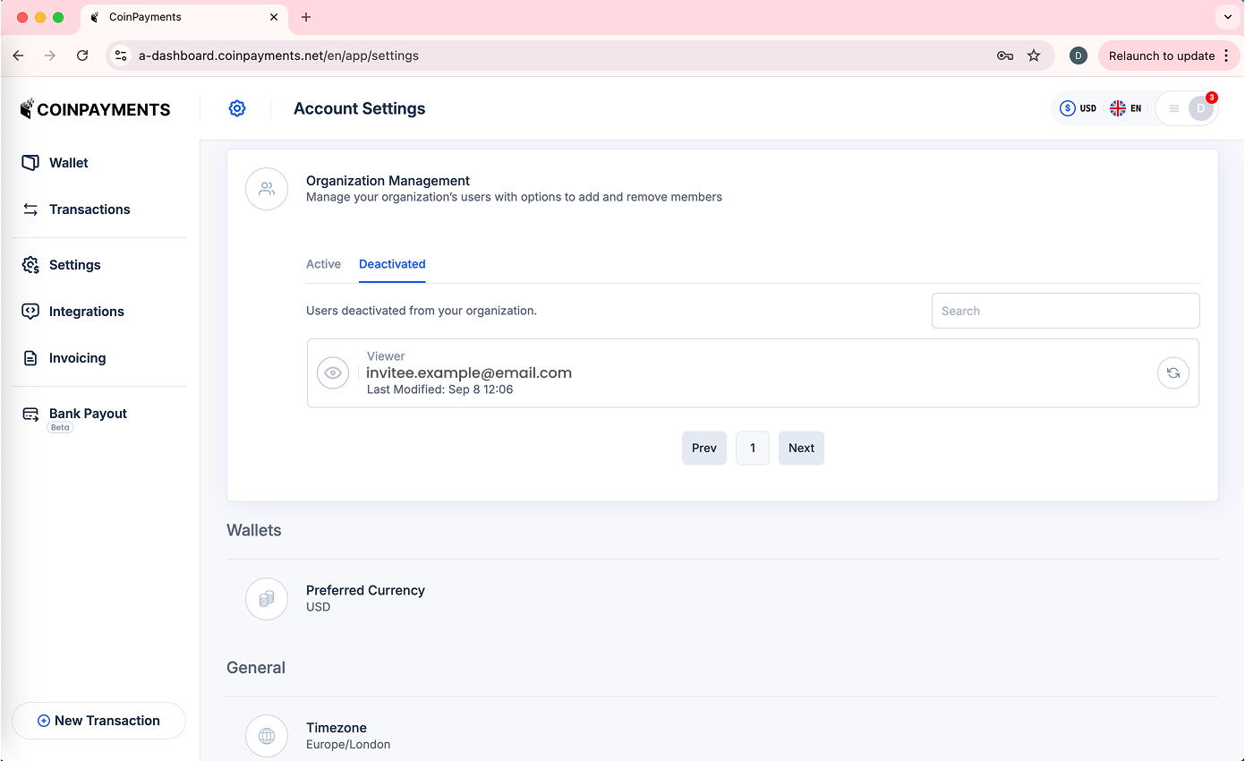 Account Owner Viewing Deactivated List