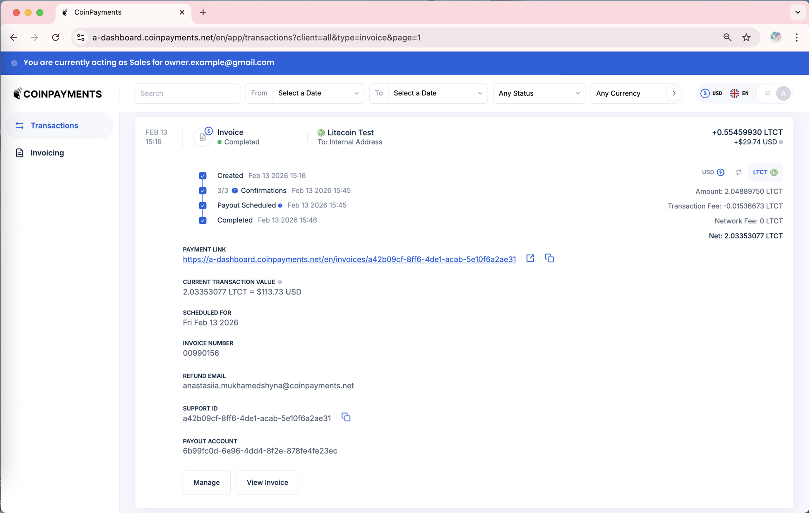 Sales Paid Invoice From Transaction List View