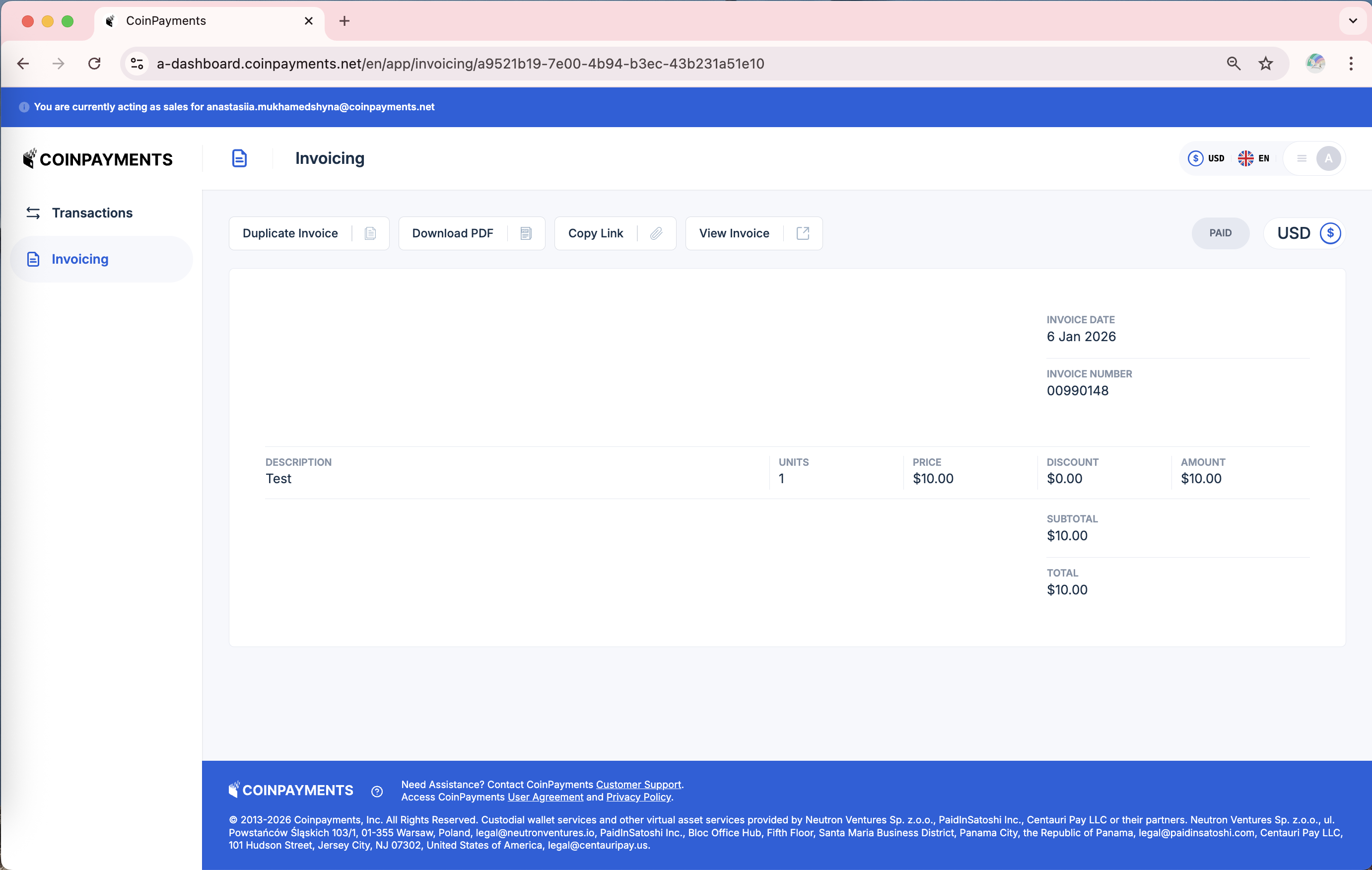 Sales Scheduled Payout Invoice Management Options