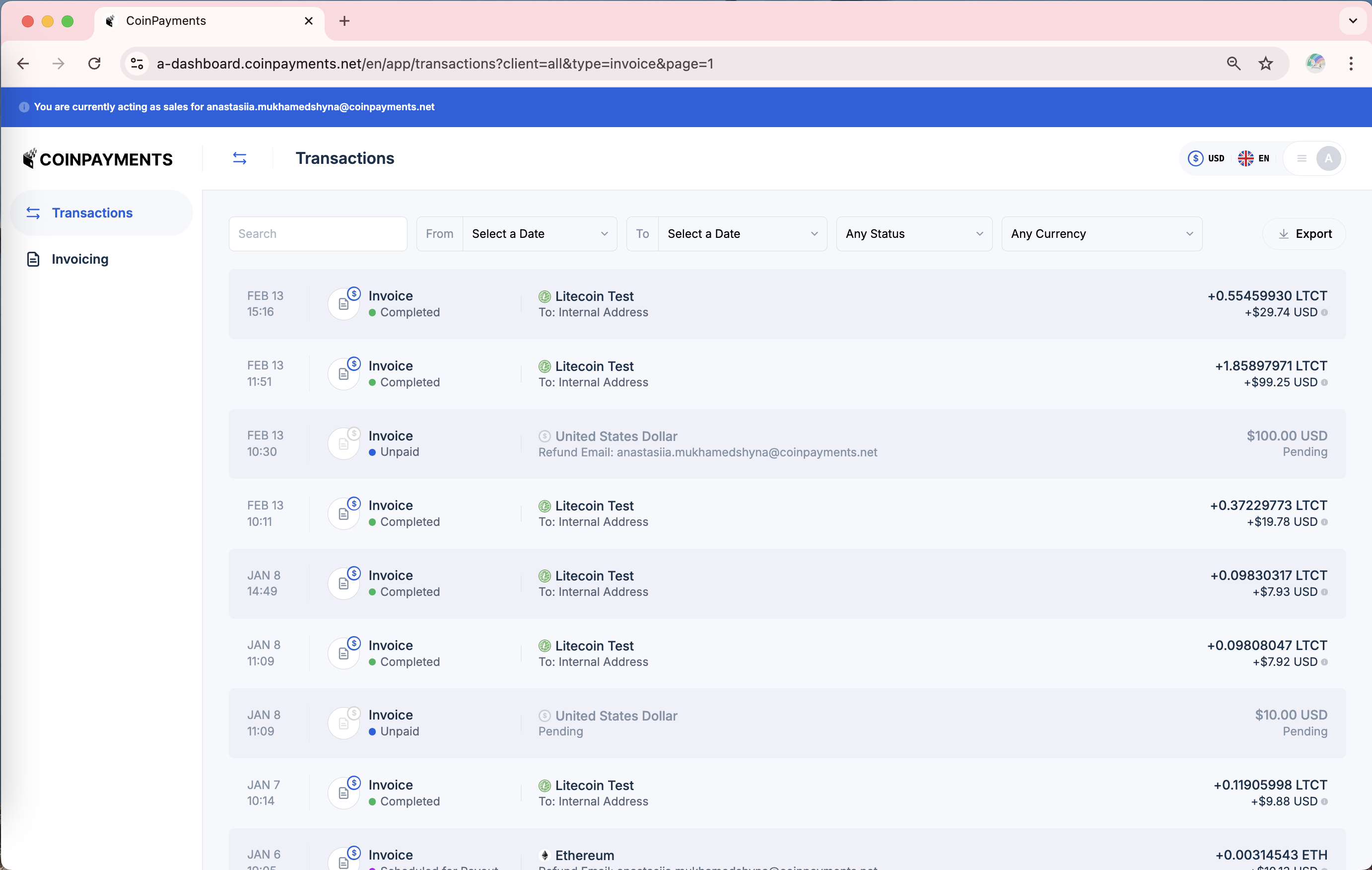 Sales Transaction List View