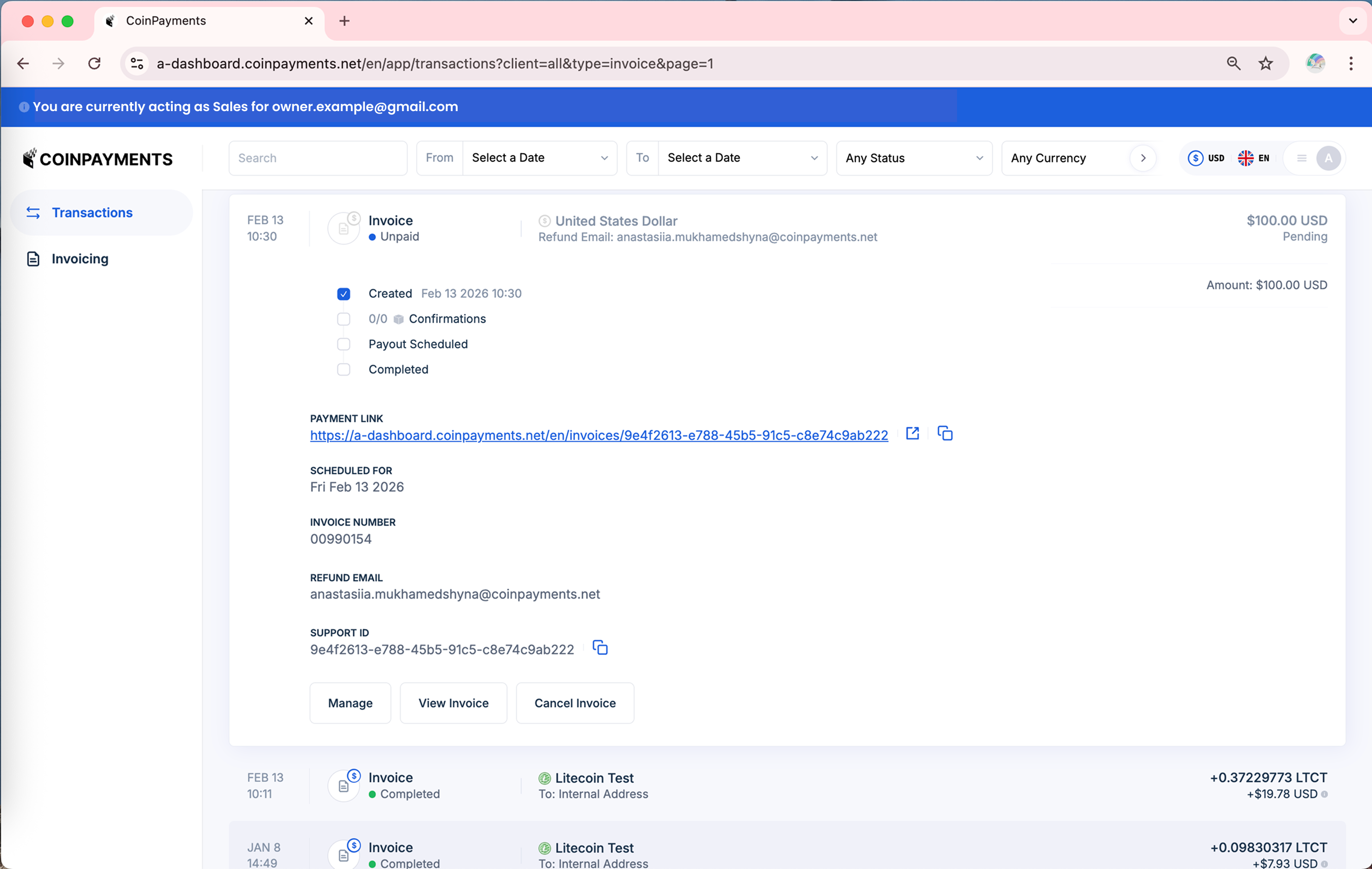 Sales Unpaid Invoice From Transaction List View